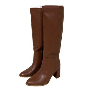 A New Day brown faux leather platform block heeled full zip up boots size 8.5